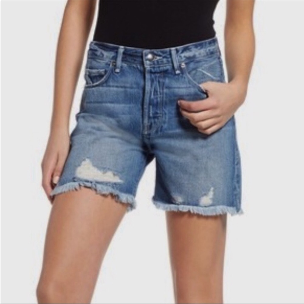 Good American distressed denim shorts